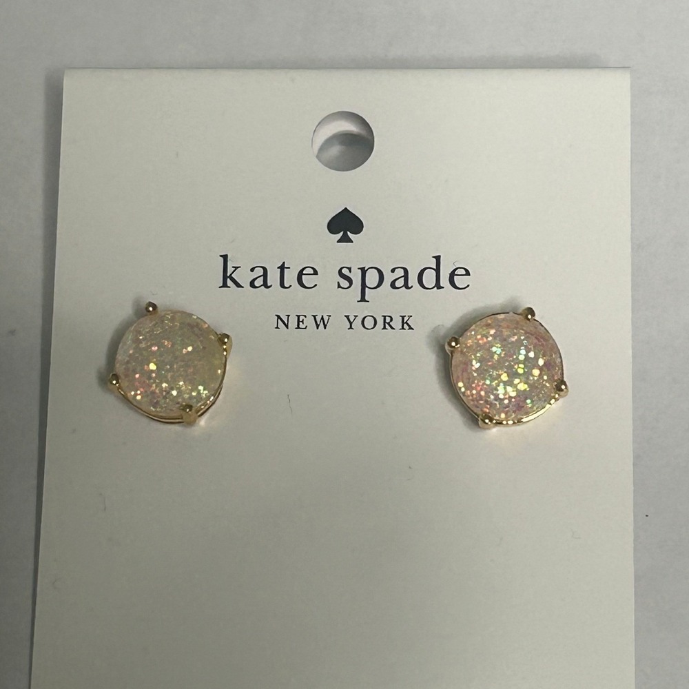 Kate Spade New York Opal Glitter Gumdrop Stud Earrings Gold Tone NEW#926 - Picture 2 of 4
